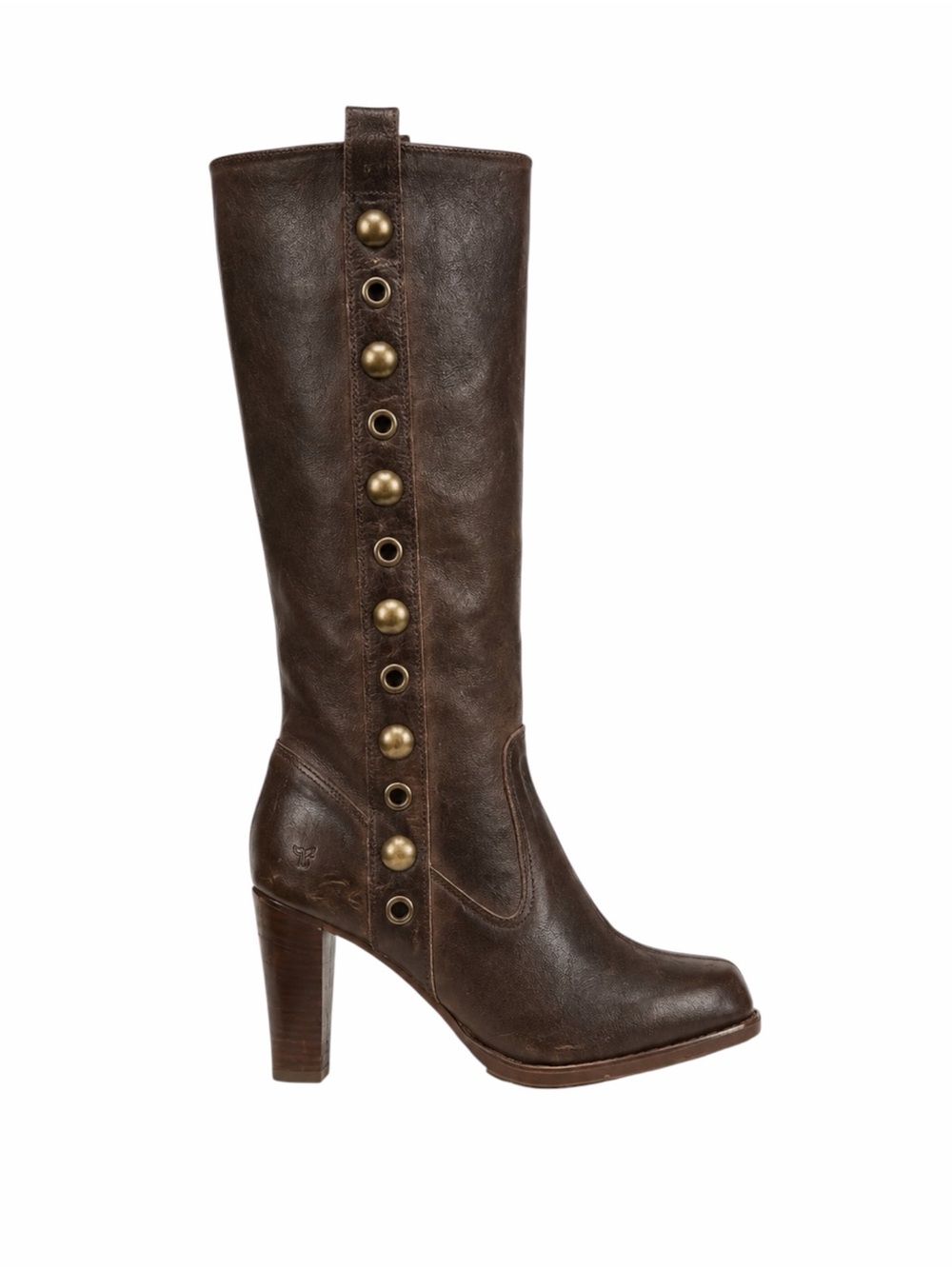 Frye – Piper Stud Pull-On Studded Leather Tall Boots – Brown – Sz. 10